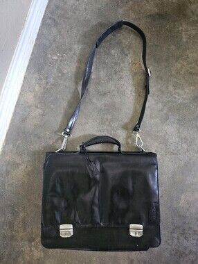 Lopez Taibo Soft Black Leather Briefcase 16x12 Men's Business Travel Bag - Strap